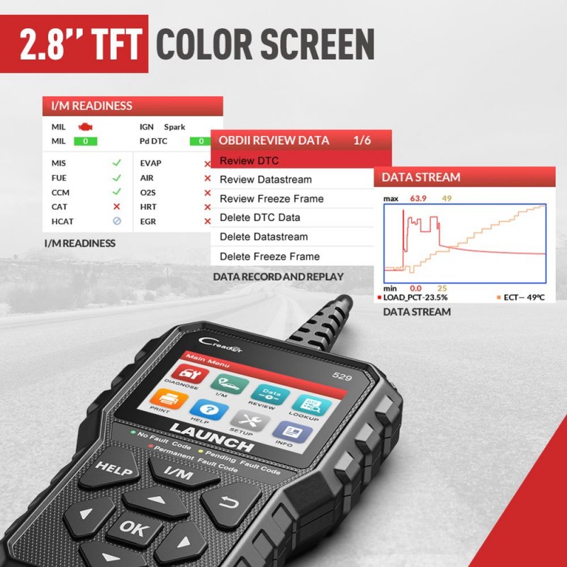LAUNCH Creader 529 Full OBDII Function EOBD CAN Scanner Diagnostic Service Tool 
