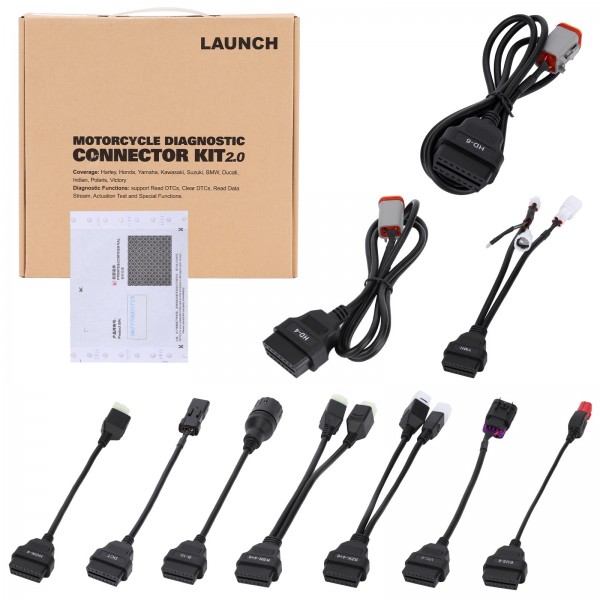 LAUNCH Motorcycle Diagnostic Connector Kit 2.0 with Activation Card for CRP919E BT, X431 V V5.0, V+ V5.0, Pro3s+ V5, Pro5, PAD V, PAD VII