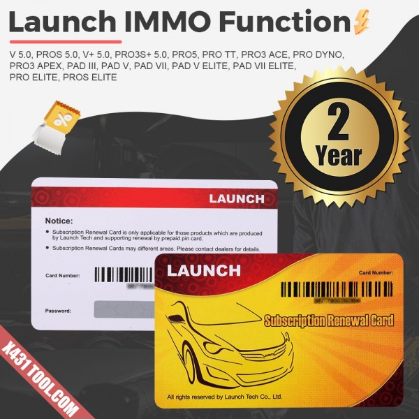 Two Years Update Service for Launch X431 IMMO Activation on PAD VII,PAD V,PRO5,PAD V ELITE,PRO ELITE,PRO3 ACE, PRO3S+ V5.0, PRO3 APEX